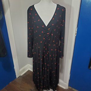 Torrid Black Long-Sleeve Dress with Red Lips/Kisses (Size: 2/2X/18-20)